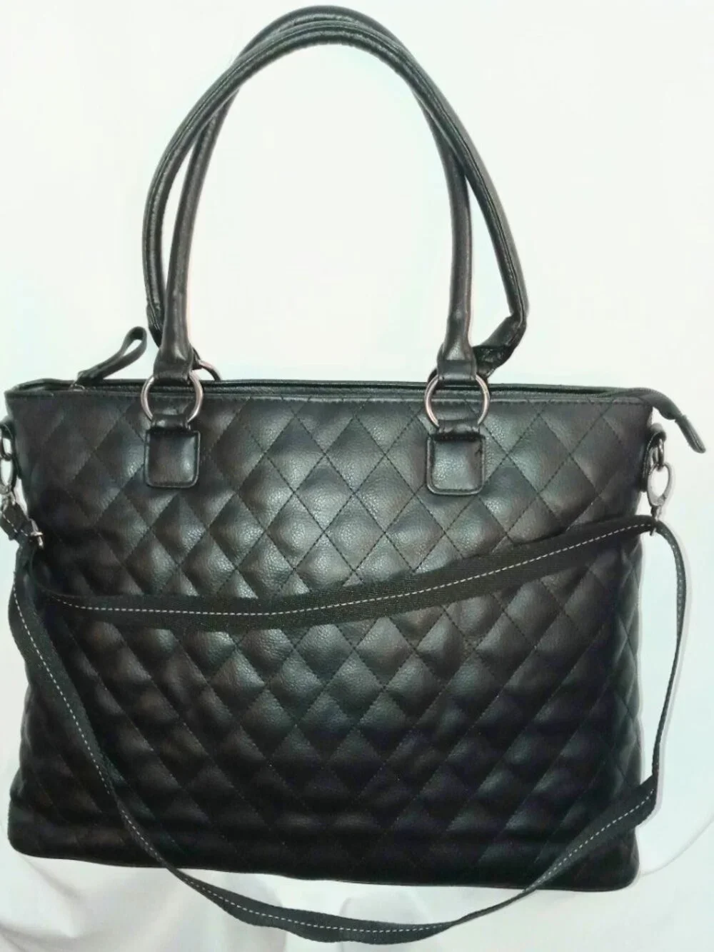 Solo Black Quilted Laptop Tote Shoulder Bag w/ Strap 18